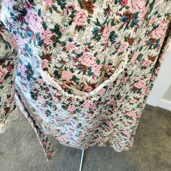 VINTAGE VICTORIA'S SECRET BEIGE PINK FLORAL COTTON ROBE WOMEN M/L COTTAGECORE - Picture 6 of 13